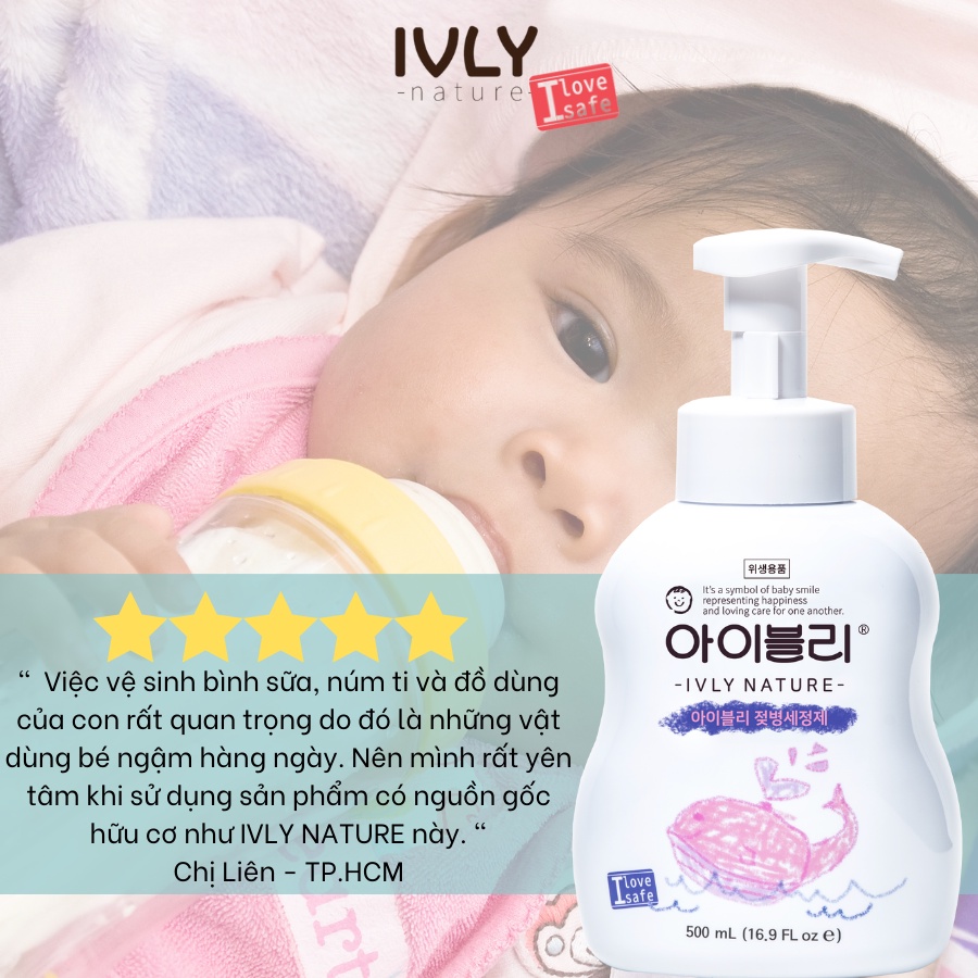Nước rửa bình sữa cho bé Hàn Quốc IVLY NATURE dạng bọt chiết xuất từ thiên nhiên dung tích 500ml ivly001