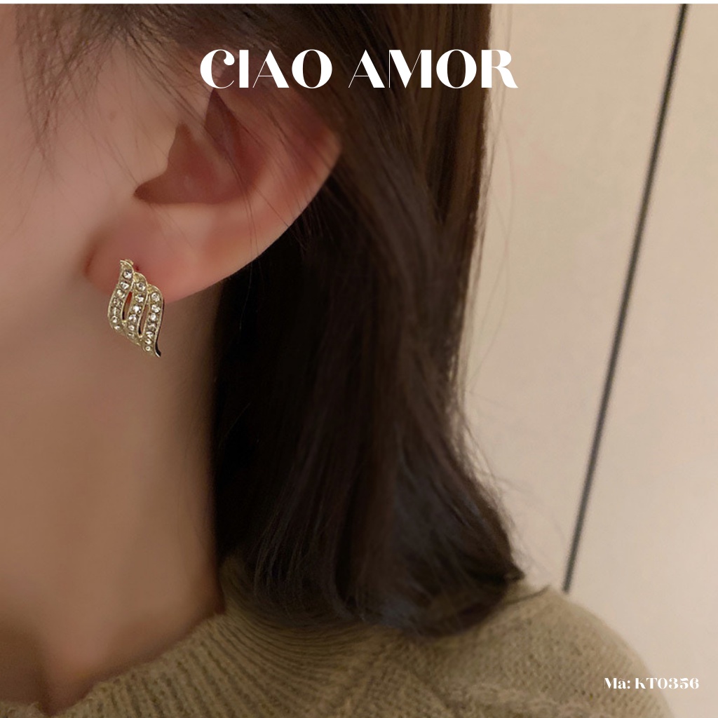 Khuyên tai nữ, Bông tai nữ bạc 925 thanh lịch cánh 3 sóng lượn Trang sức Ciao Amor - KT0356
