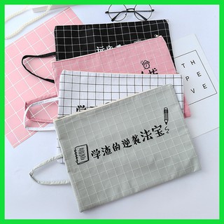 HCM - Túi vải kiểu Nhật caro chữ đựng tài liệu sách vở bút viết