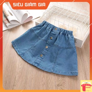Chân váy trẻ em 3-12 tuổi đính cúc giữa xuất Hàn, Chân váy jean bé gái kiểu dáng thời trang