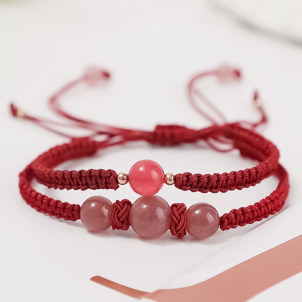 1 Vòng Tay Dây Bện Đính Đá Pha Lê Đỏ / Đen / Đỏ May Mắn Thời Trang Cho Cặp Đôi