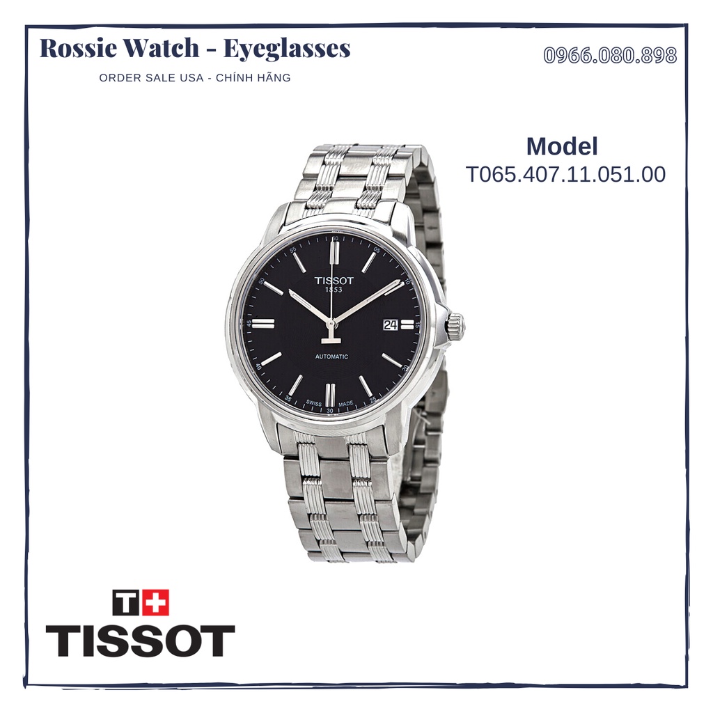 *Tissot* Đồng hồ nam T-Classic Chính Hãng 39mm, mã T065.407.11.051.00, Dây thép không gỉ, Mặt số đen
