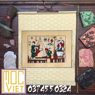 Tranh Đông Hồ Đánh đu tranh cỡ 27x37cm