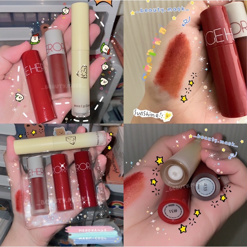 🍓💦 Set 3 son kem Herorange Cool/Warm Tint nội địa Trung 💦🍓