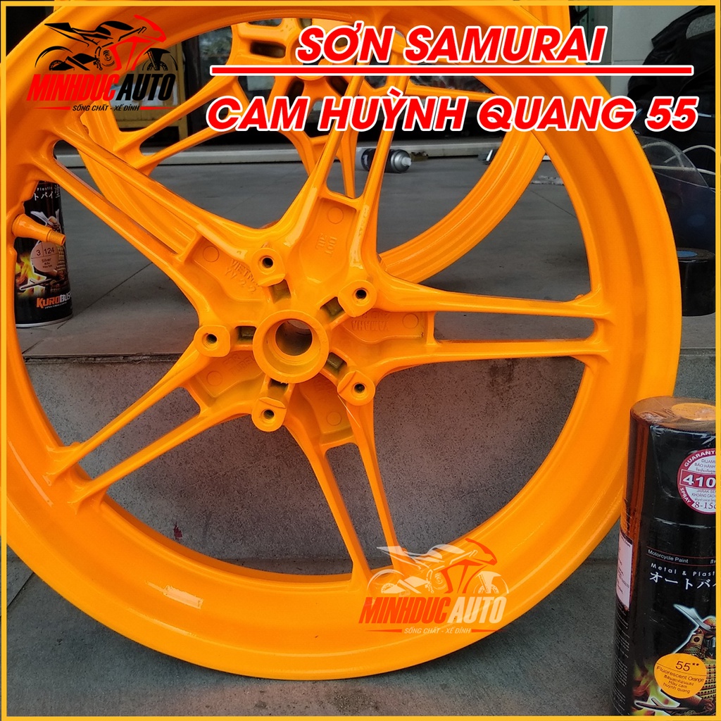 Sơn Samurai màu cam huỳnh quang 55 - chai sơn xịt cao cấp dành cho sơn xe máy, ô tô
