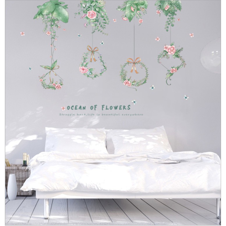 Decal trang trí nhà cửa [GIÁ SĨ] phong cách Hàn Quốc hoa đại dương xanh đẹp AmyShop