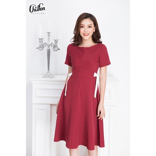 Chiffon - Váy Kẻ Xòe Nơ Eo Trắng Giá tháng 32021