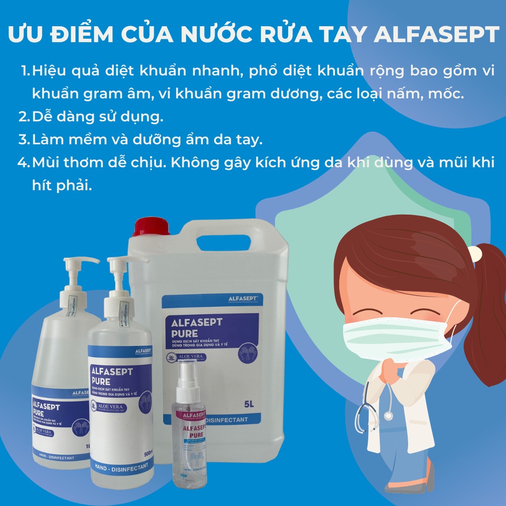 Chai Xịt Rửa Tay ALFASEPT Pure An Toàn Cho Da Nhạy Cảm, Giúp Diệt Khuẩn Nhanh Chóng Và Hiệu Quả Lọ 70ml