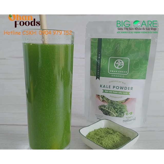 Bột Cải Xoăn Kale Hữu Cơ OhanGreen Giàu Dinh Dưỡng Sấy Lạnh Nguyên Chất, 50g