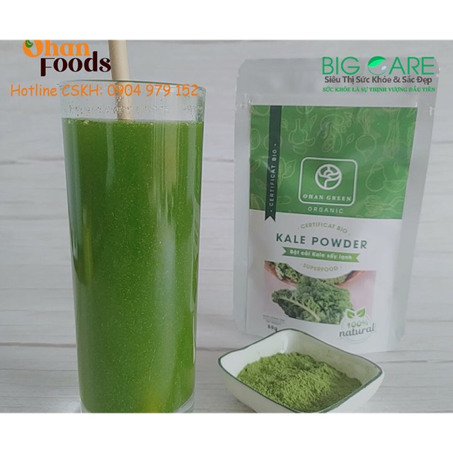 Bột Cải Xoăn Kale Hữu Cơ OhanGreen Giàu Dinh Dưỡng Sấy Lạnh Nguyên Chất, 50g