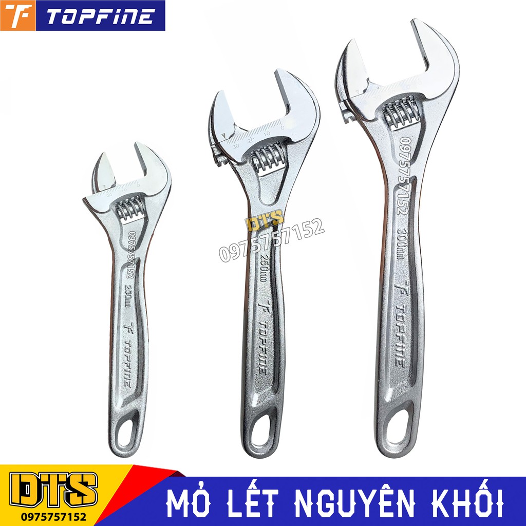 Mỏ lết thép trắng đúc nguyên khối TOP FINE đủ kích thước cờ lê thép Carbon siêu cứng điều chỉnh độ mở tháo lắp linh hoạt