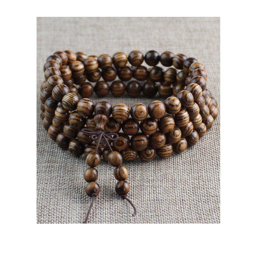 Vòng tay nam nữ 108 gỗ đàn hương da báo(6-8ly(