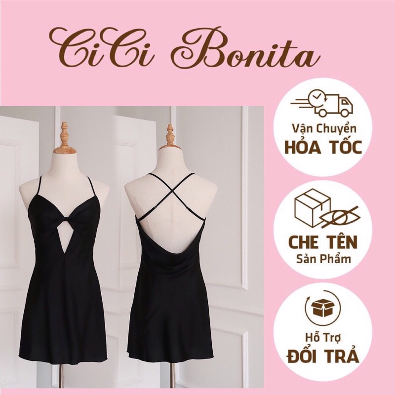 Đầm 2 dây/ Váy ngủ lụa nơ xoắn ngực quyến rũ hottrend hàng QUẢNG CHÂU (không mút ngực) CV47 CICI BONITA HCM