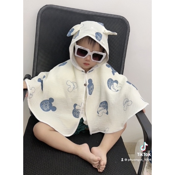 Áo choàng xô muslin Hàn kèm kính chống giọt bắn cho bé trai/ bé gái