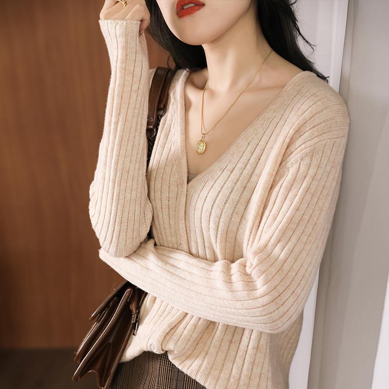 Áo Khoác Cardigan Dệt Kim Dáng Rộng Cổ Chữ V Màu Trơn Thời Trang Mùa Thu Cho Nữ