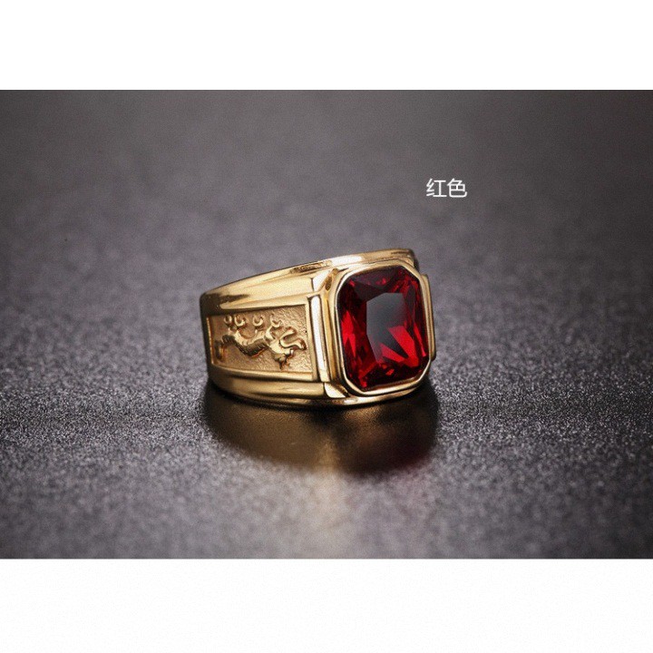 NHẪN NAM KHẢM RỒNG GẮN ĐÁ ĐỎ RUBY