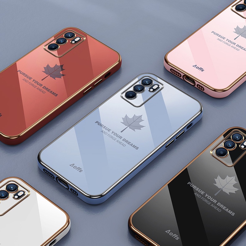 Ốp điện thoại mạ Koosuk silicone mềm họa tiết lá phong bảo vệ camera cho OPPO Reno 5 6 Pro 5G 6Z / Reno 4 4G 3 2F 2Z 2