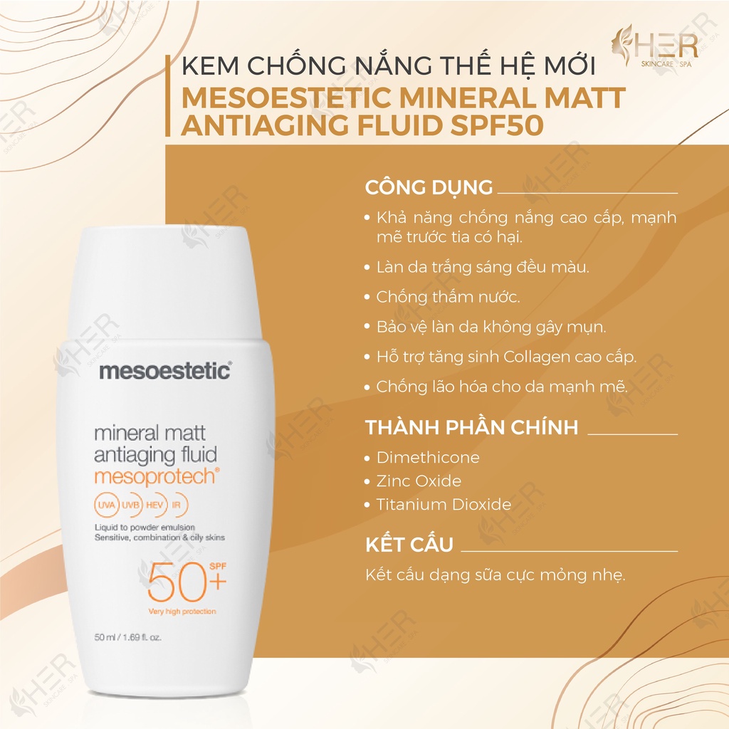 Kem chống nắng Mesoestetic Mineral Matt Antiaging Fluid Mesoprotech SPF50+