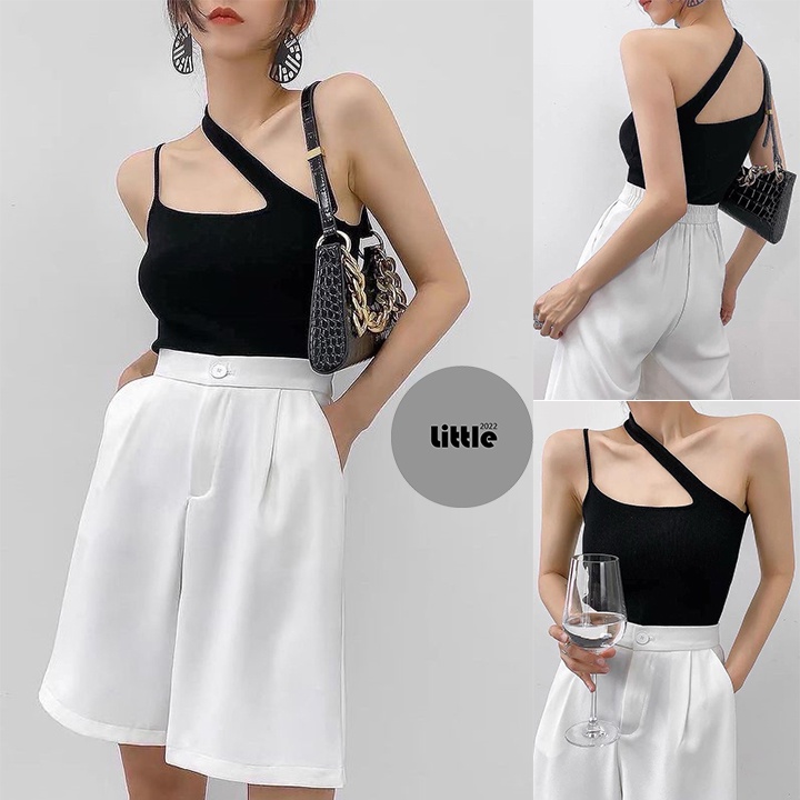 Áo Kiểu Hai Dây Chéo 1 Bên Vai Dáng Áo Dài Chất Thun Co Giãn Thích Hợp Mùa Hè "QUÂY XÉO"