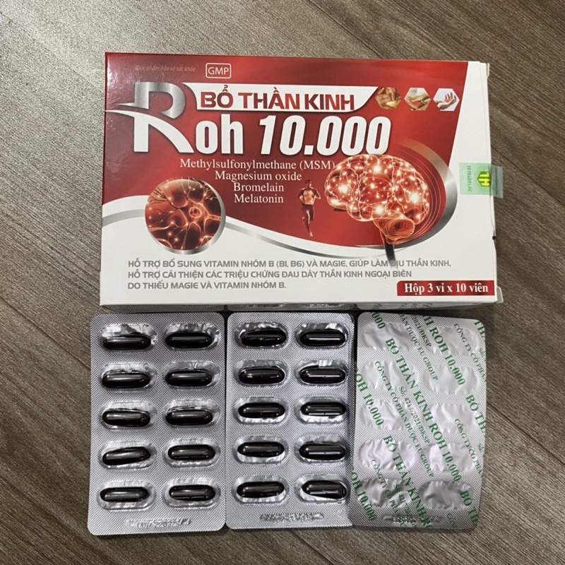 Viên uống BỔ THẦN KINH ROH 10.000 giúp giảm đau dây thần kinh,đau vai gáy, tê bì chân tay,mất ngủ ,suy nhược thần kinh