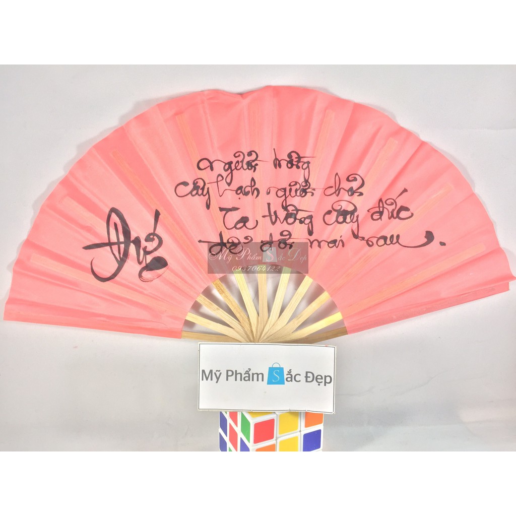 Quạt lụa cầm tay thư pháp loại nhỏ