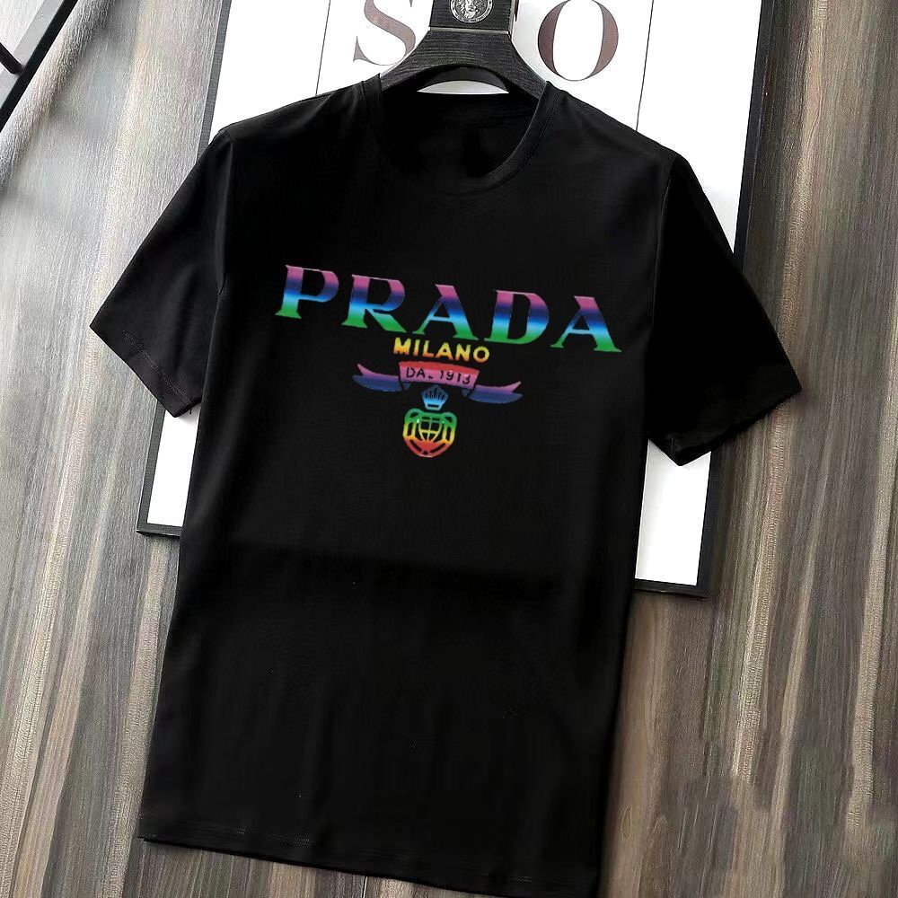 Áo Thun Tay Ngắn Cổ Tròn Form Rộng Chất Liệu cotton Hiệu Prada Cho Nam