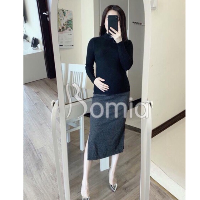 Áo len bầu trơn cổ 3 phân chất len tăm ôm dáng