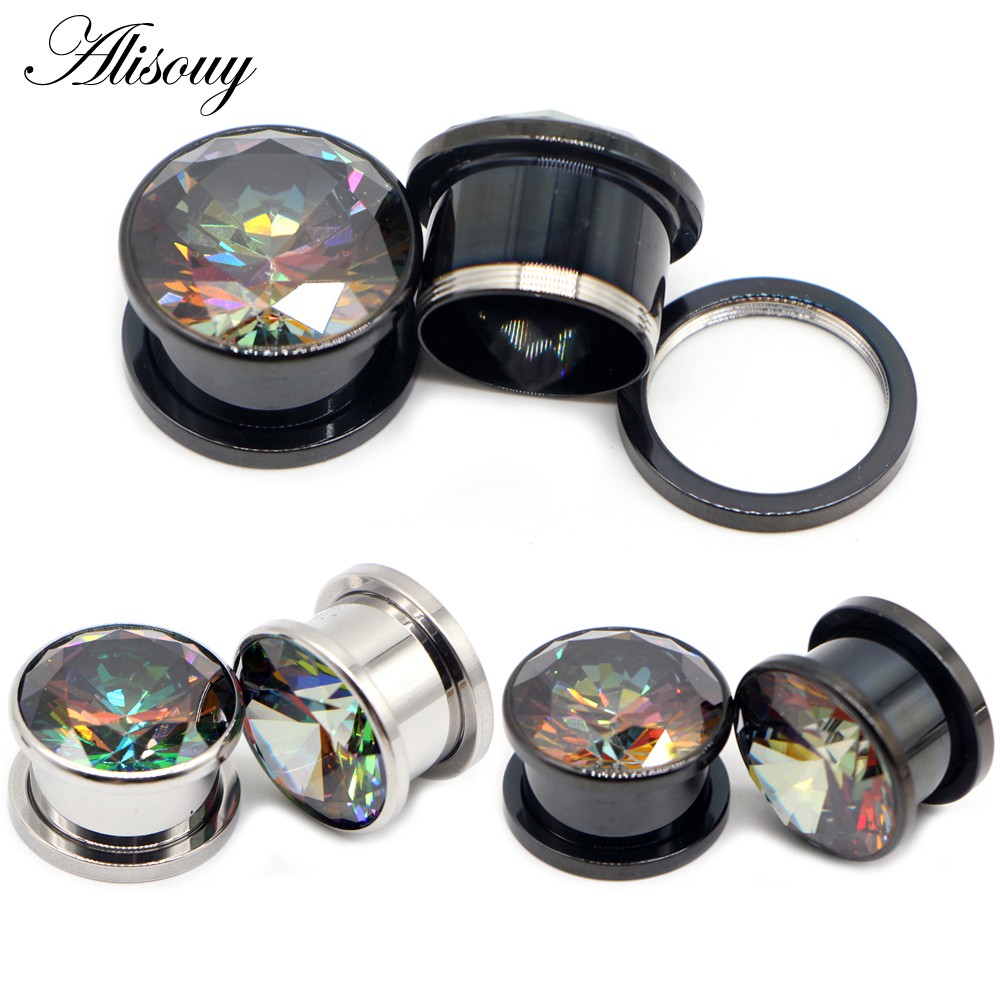 Alisouy Set 2 Khuyên Nong Tai Bằng Thép Không Gỉ Đính Đá Thời Trang