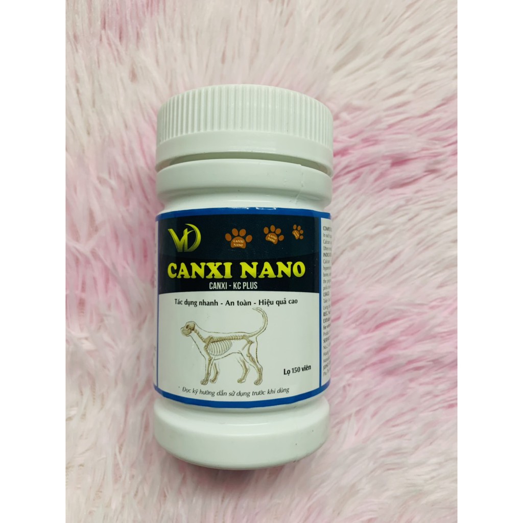 Canxi nano chó mèo cho chó bầu phục hồi bị hạ bàn tai cụp (150viên/lọ)