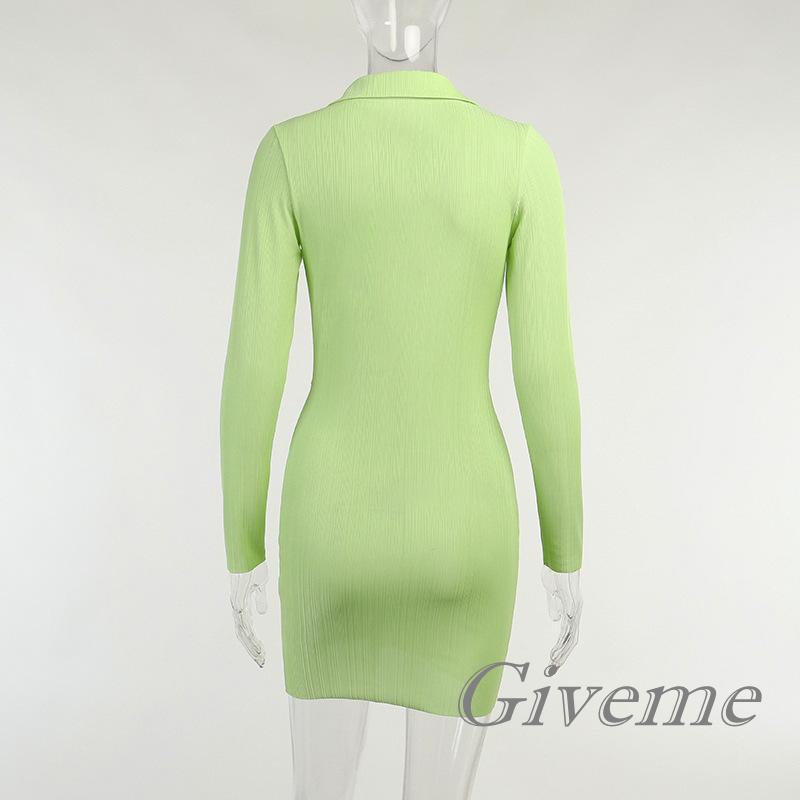 Đầm Tay Dài Cổ Chữ V Màu Trơn Thời Trang Dành Cho Nữ