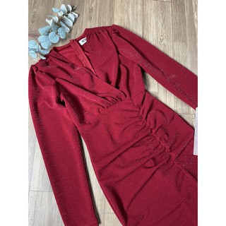 VÁY BODY NHŨ ĐỎ CỔ V RÚT EO