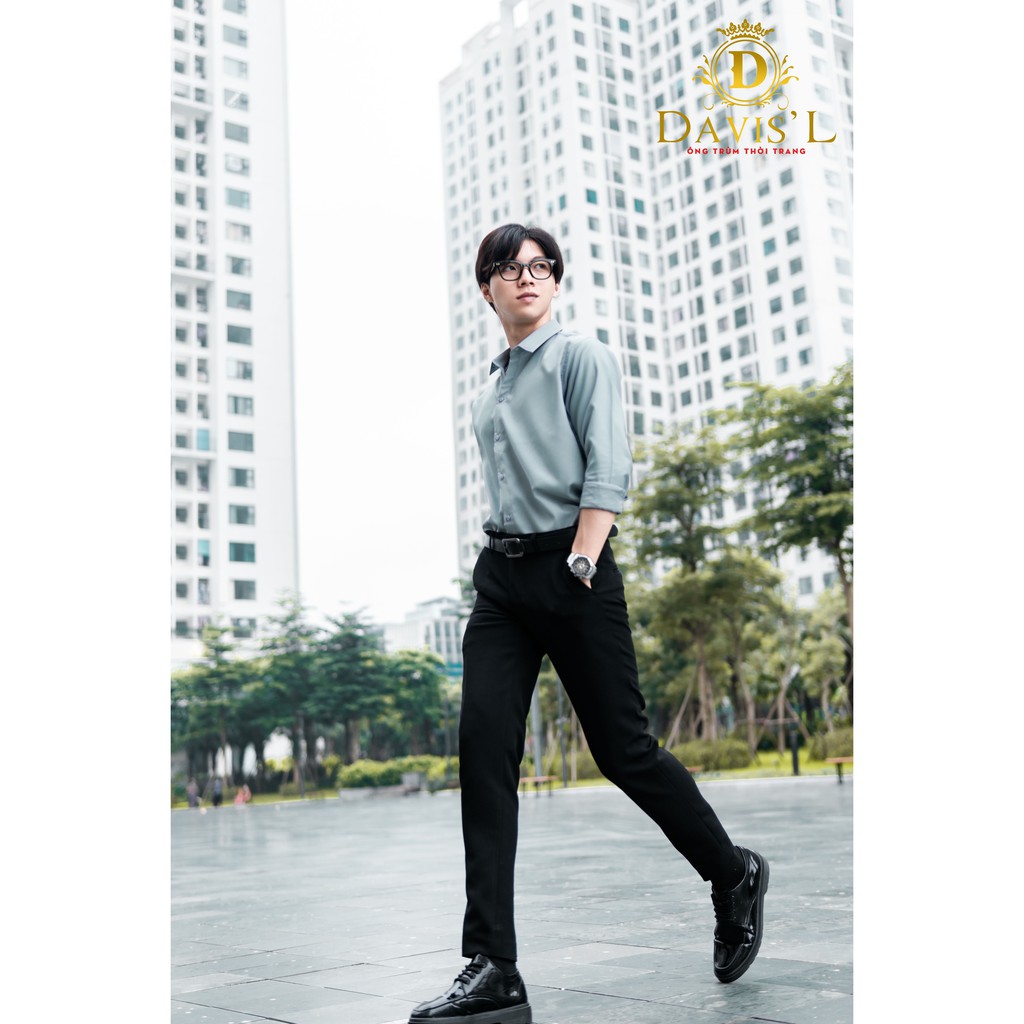 Áo sơ mi nam Davis'L chất lụa Mỹ cao cấp phong cách thời trang trẻ trung màu ghi - Diamond's Store