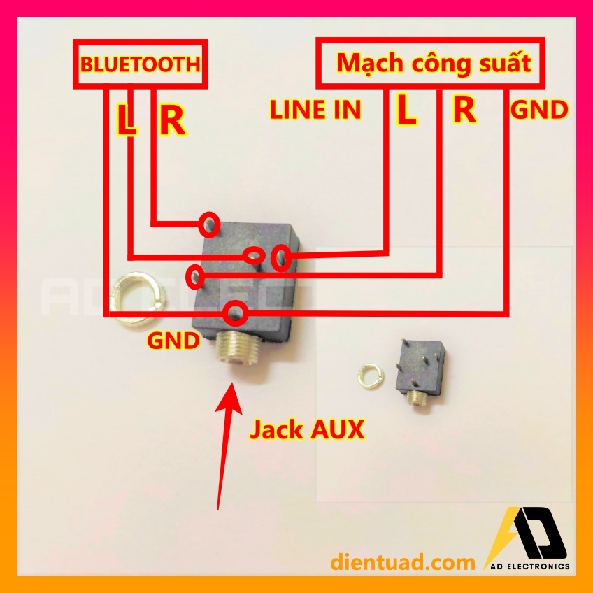 Jack AUX Audio Cái 5 pin PJ314M 3.5mm Chuyển đổi tín hiệu giữa AUX và Bluetooth - Sản phẩm DIY From dientuad.com