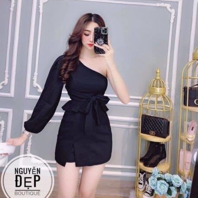 Áo lệch vai cột nơ eo