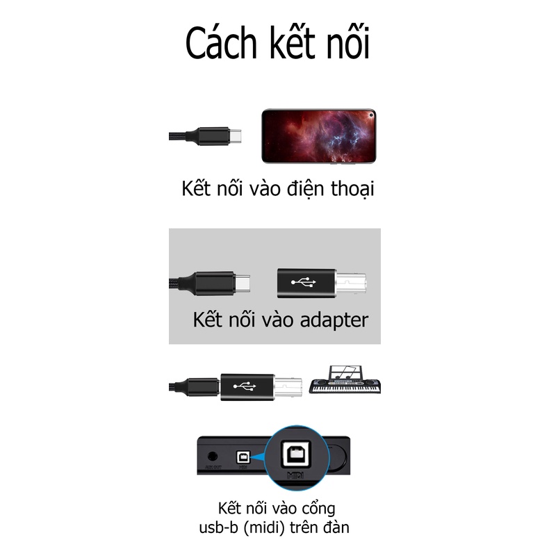 Đầu chuyển usb-b  ra type-c âm kết nối từ điện thoại, laptop, book pro/ air ra cổng máy in, midi trên đàn