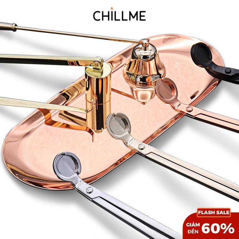 Bộ phụ kiện nến thơm chillme chăm sóc 2 món gồm chuông, kéo cắt bấc nến cao cấp kim loại