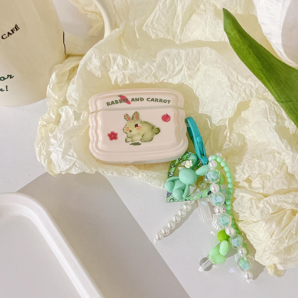 Vỏ Bảo Vệ Hộp Sạc Tai Nghe Bluetooth AirPods pro 1 / 2 3 2021 gen3 Bằng Silicon tpu Mềm Hình Thỏ Hoạt Hình Chống Sốc Kèm Móc Khóa Ngọc Trai