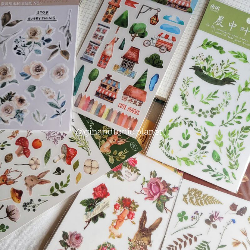 Set 2 tấm prints on sticker - sticker cạo - sticker xăm dùng trang trí sổ bullet journal - ginandtonic