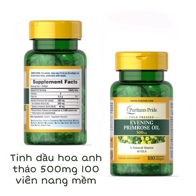 Viên uống đẹp da Tinh dầu hoa anh thảo Puritan's Pride EVENING PRIMROSE OIL 500mg điều hoà nội tiết