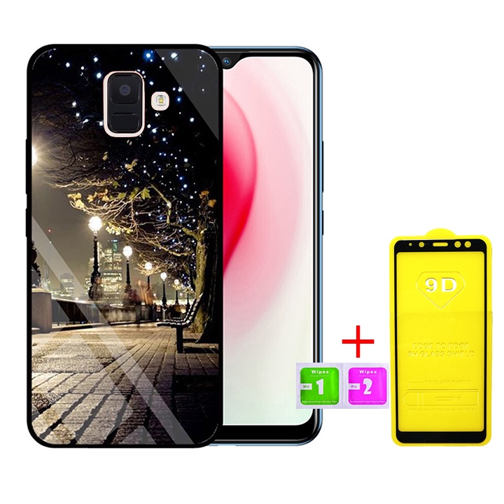 &quot;Combo 1 ốp lưng Samsung A6 2018 + 1 Cường Lực&quot; Mặt kính 3D sang trọng_Không Nhòe, Không Phai Hình ( Tim shop )