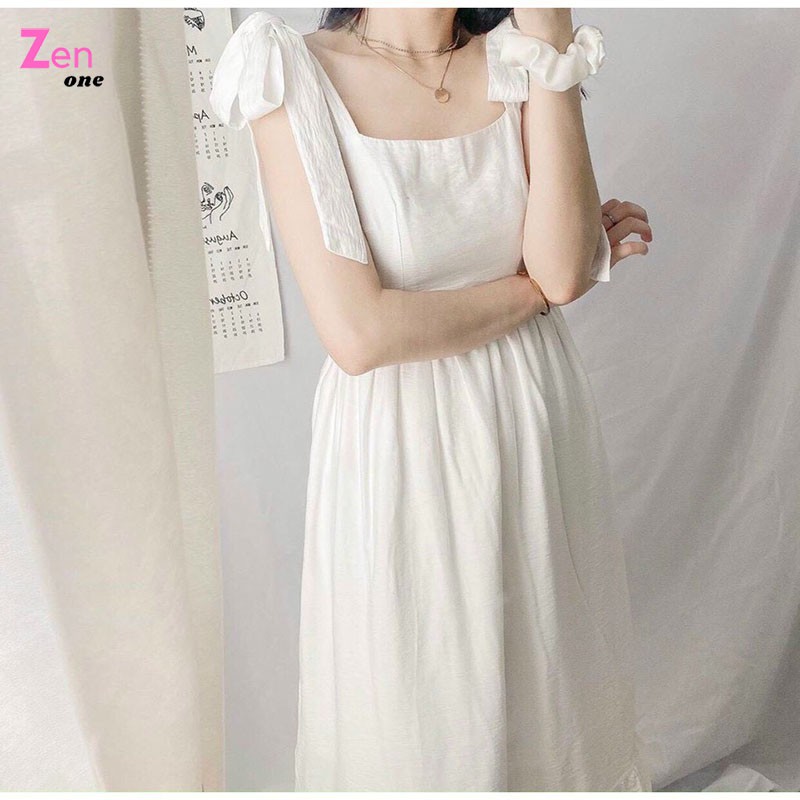 Váy trắng ZenOne, Đầm dự tiệc Dây Nơ Đuôi Cá dáng dài chất đũi cao cấp tôn dáng mặc siêu mát siêu sang | BigBuy360 - bigbuy360.vn