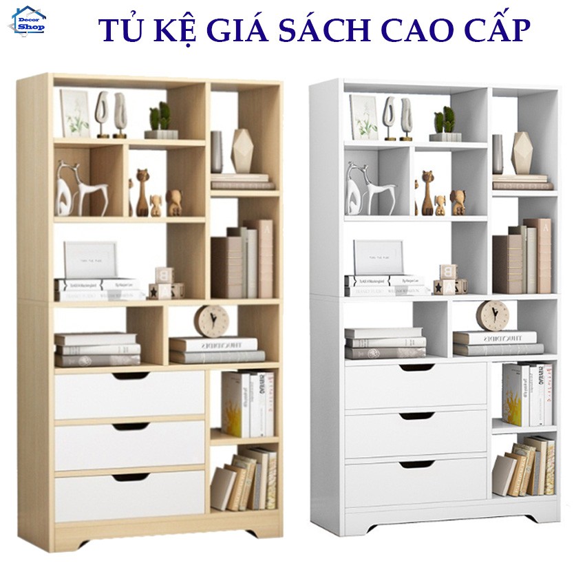 Kệ sách gỗ hiện đại có ngăn kéo nhiều ngăn để đồ, sách báo, tài liệu - Tủ gỗ công nghiệp MDF bền đẹp - Kệ để đồ nhà bếp