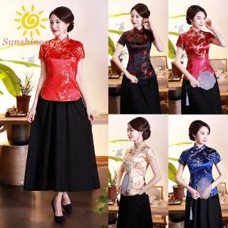 Áo sườn xám ngắn tay phong cách truyền thống dành cho nữ size lớn