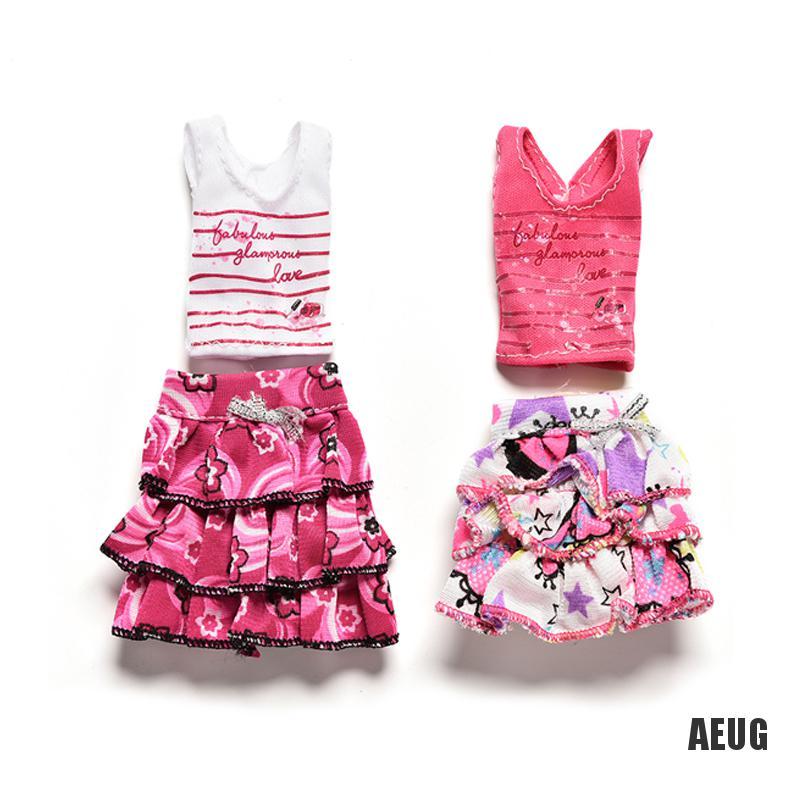 Set 2 Món Gồm Áo Thun Ngắn Tay Và Chân Váy Xòe Cho Búp Bê Barbie