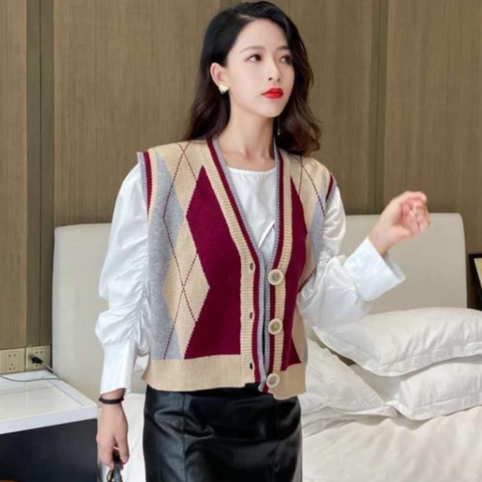 Áo len gile nữ Hàn Quốc có cúc cài phối màu phong cách cá tính thời trang thu đông dành cho nữ M56HD - Hàng mới về