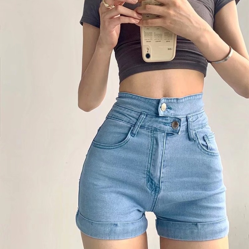 Quần Short Denim Mỏng Lưng Cao Gợi Cảm Mùa Hè Kiểu Mới Cho Nữ