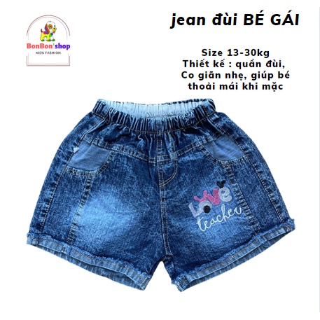 (ảnh thật 100%) Quần Đùi Jean Cho Bé Gái thuê hình Ngộ Nghĩnh Size 13kg đến 35kg
