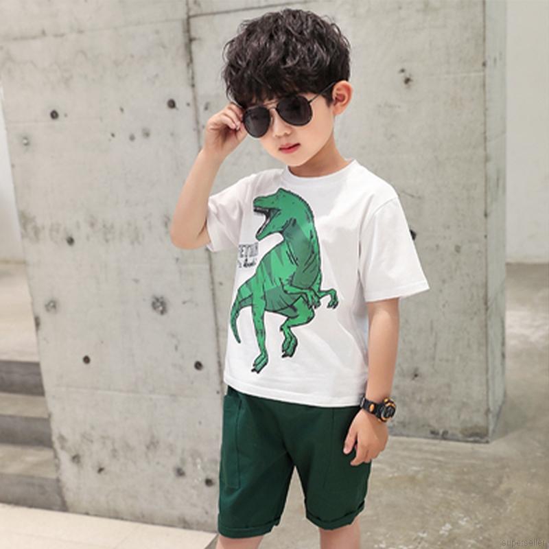 Áo Thun Tay Ngắn In Hình Khủng Long Đáng Yêu Dành Cho Bé Trai 1-9 Tuổi