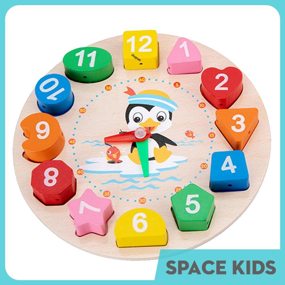 ♥ Đồ chơi đồng hồ gỗ thông minh cho bé học số, hình khối, màu sắc và học xem giờ Space Kids ♥