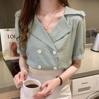 Áo sơ mi nữ tay lửng cổ bẻ thời trang hàn quốc